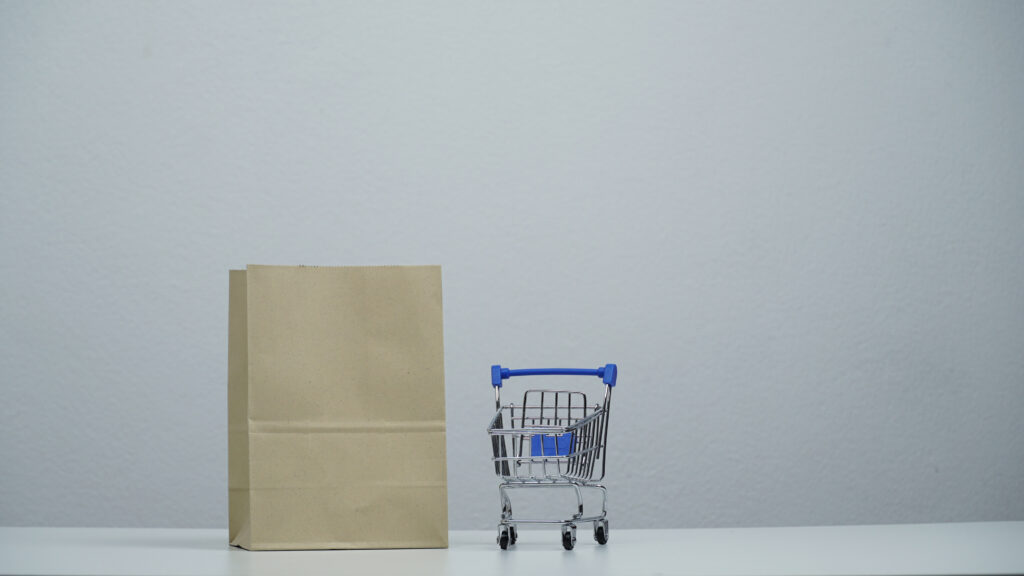 shopping cart and a bag